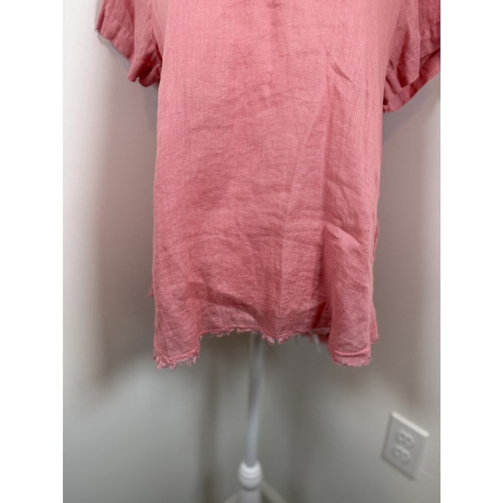 Bella Dahl Linen V Neck Top Peach Short Sleeve Raw Hem Women's M Boho Lagenlook - Picture 9 of 11